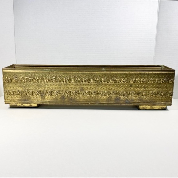 Vintage rectangular brass planter